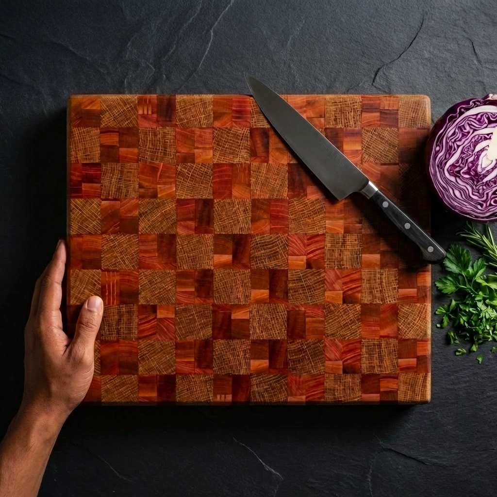 Skärbräda i ek och mahogny, 38x30x3,5 cm